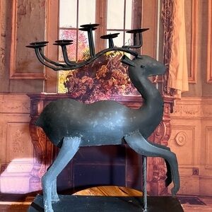 Reindeer Metal Rustic Candle Holder Brutalist Welded Christmas Stag Decor Table